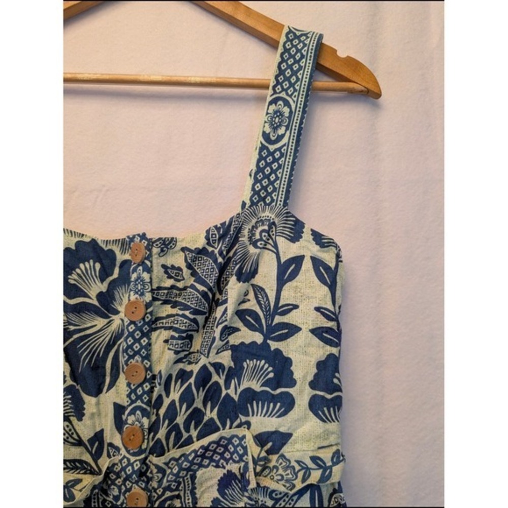 Farm Rio Blue Pineapple Floral Button Front Smocked Back Romper Small SN 300714 - Picture 6 of 14